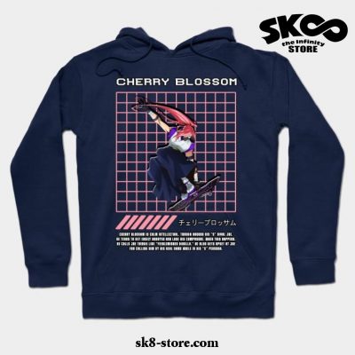 Cherry Blossom Line Rect Hoodie Navy Blue / S