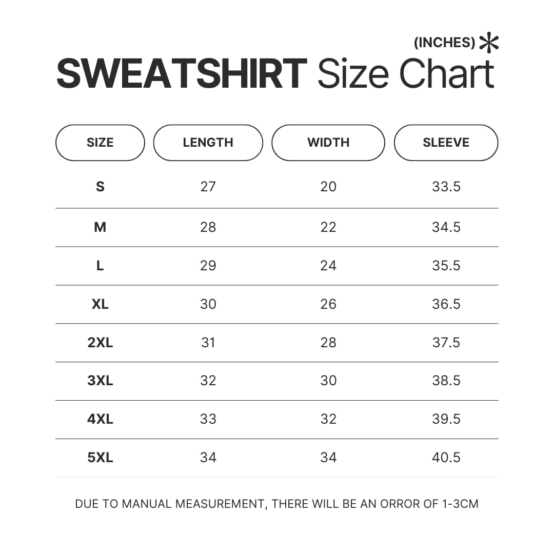 Sweatshirt Size Chart - SK8 the Infinity Store