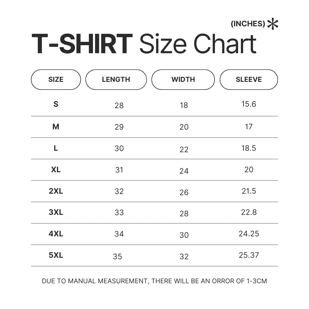 T shirt Size Chart - SK8 the Infinity Store