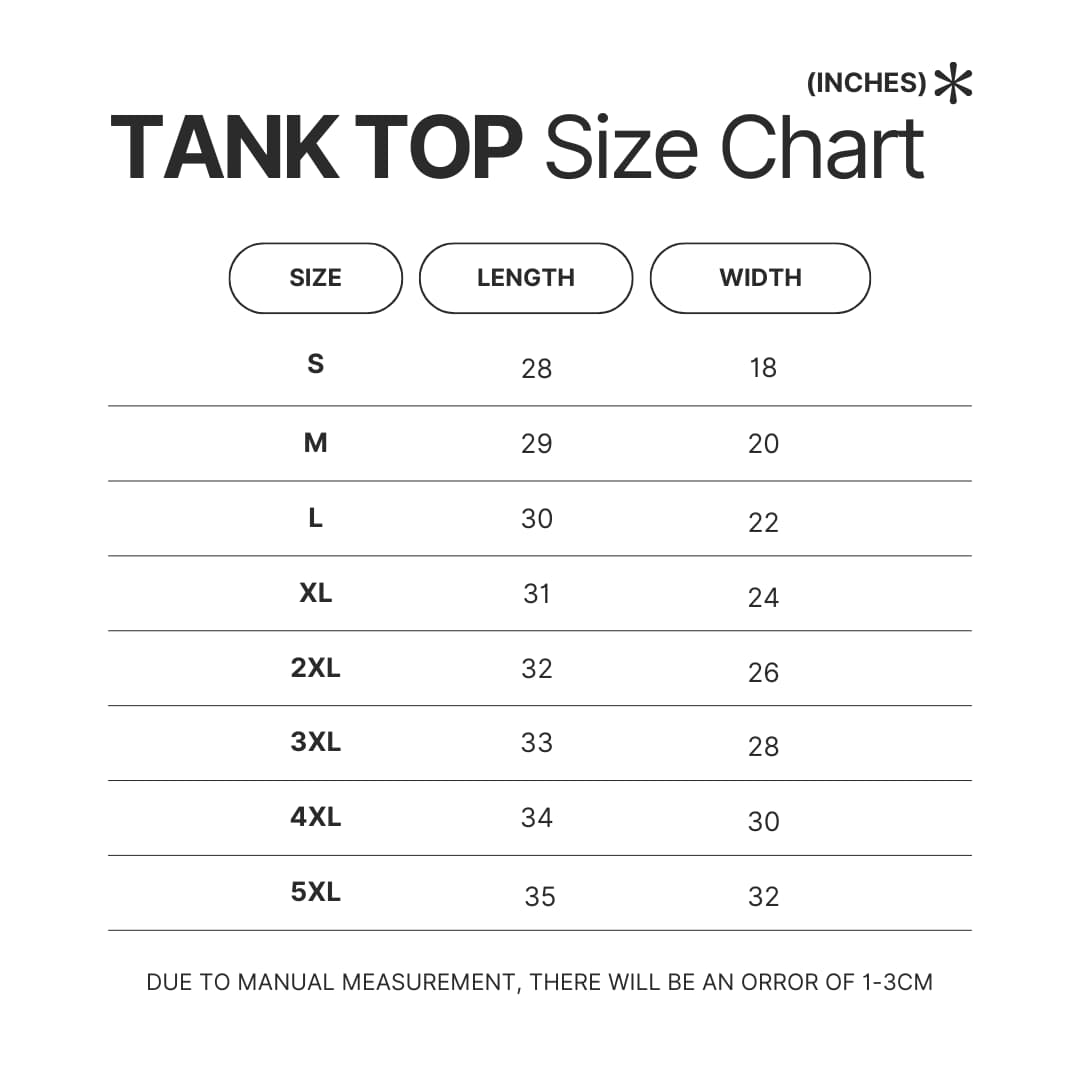 Tank Top Size Chart - SK8 the Infinity Store